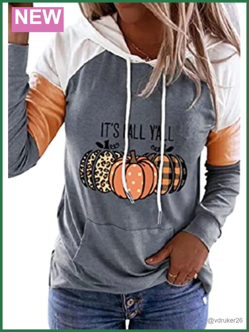 Plaid Pumpkin Hoodie Kangaroo Pocket Women Fall Thanksgiving Sweatshirt